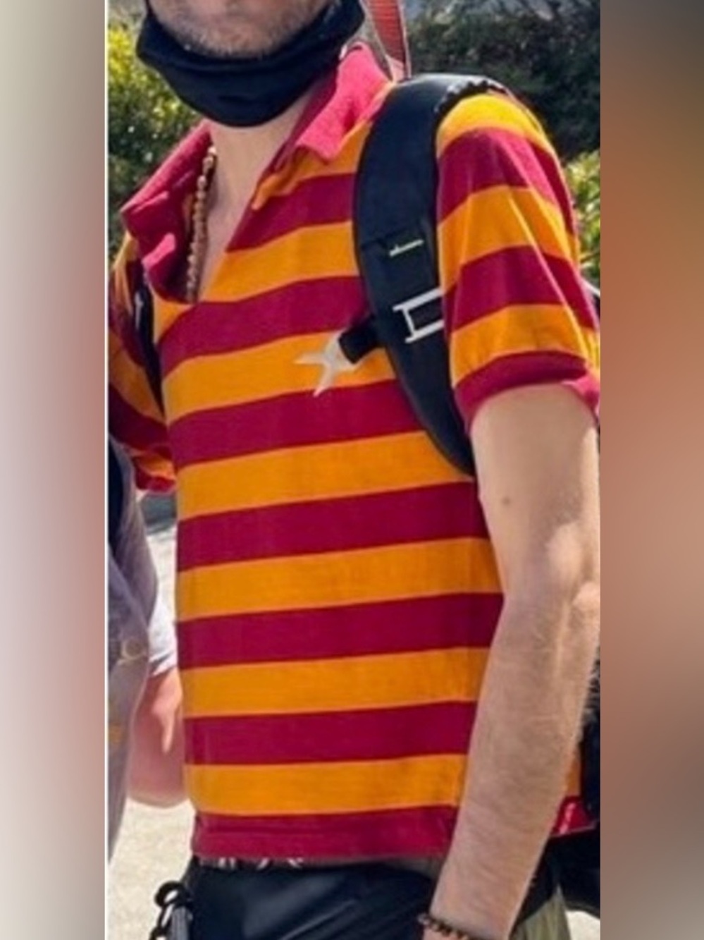 Men's striped orange And red polo shirt.  Versatile Everyday style. Vintage.
